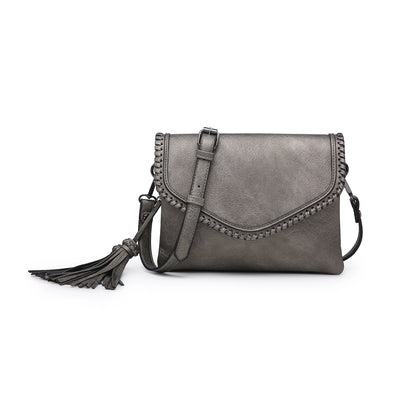 Sloane Flapover Crossbody w/ Whipstitch and Tassel - Pewter - One Amazing Find: Creative Home Market