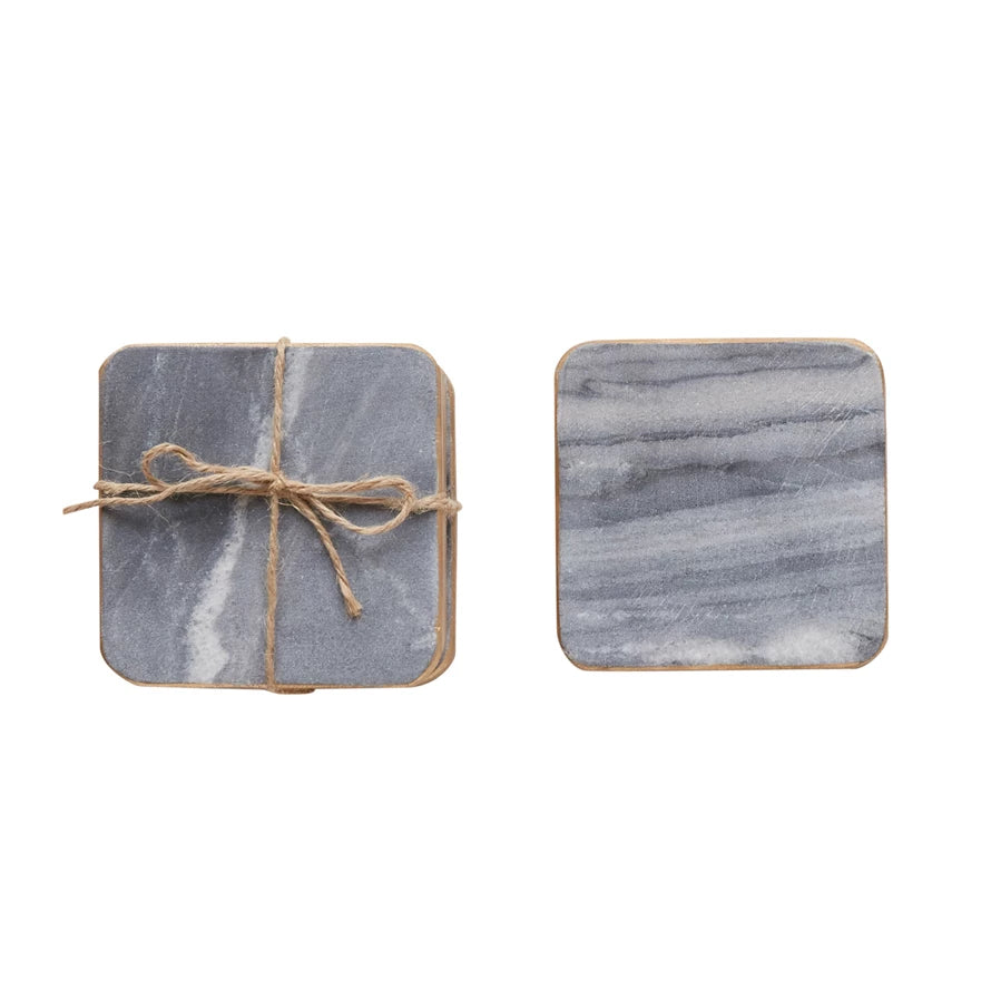 Set of 4 Marble Coasters with Gold Edge