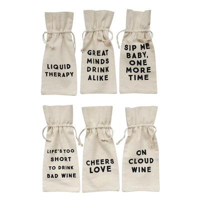 Cotton Wine Bag with Saying, 6 Styles - One Amazing Find: Creative Home Market