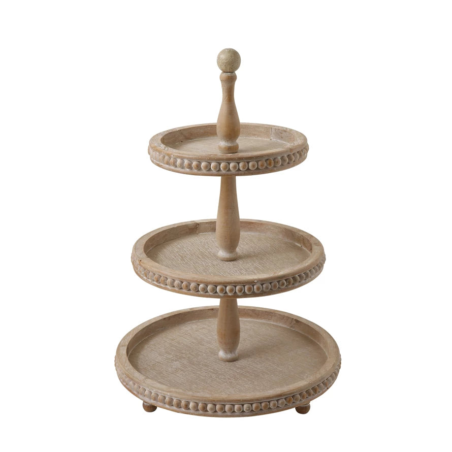 Decorative Wood 3-Tier Tray with White Wash