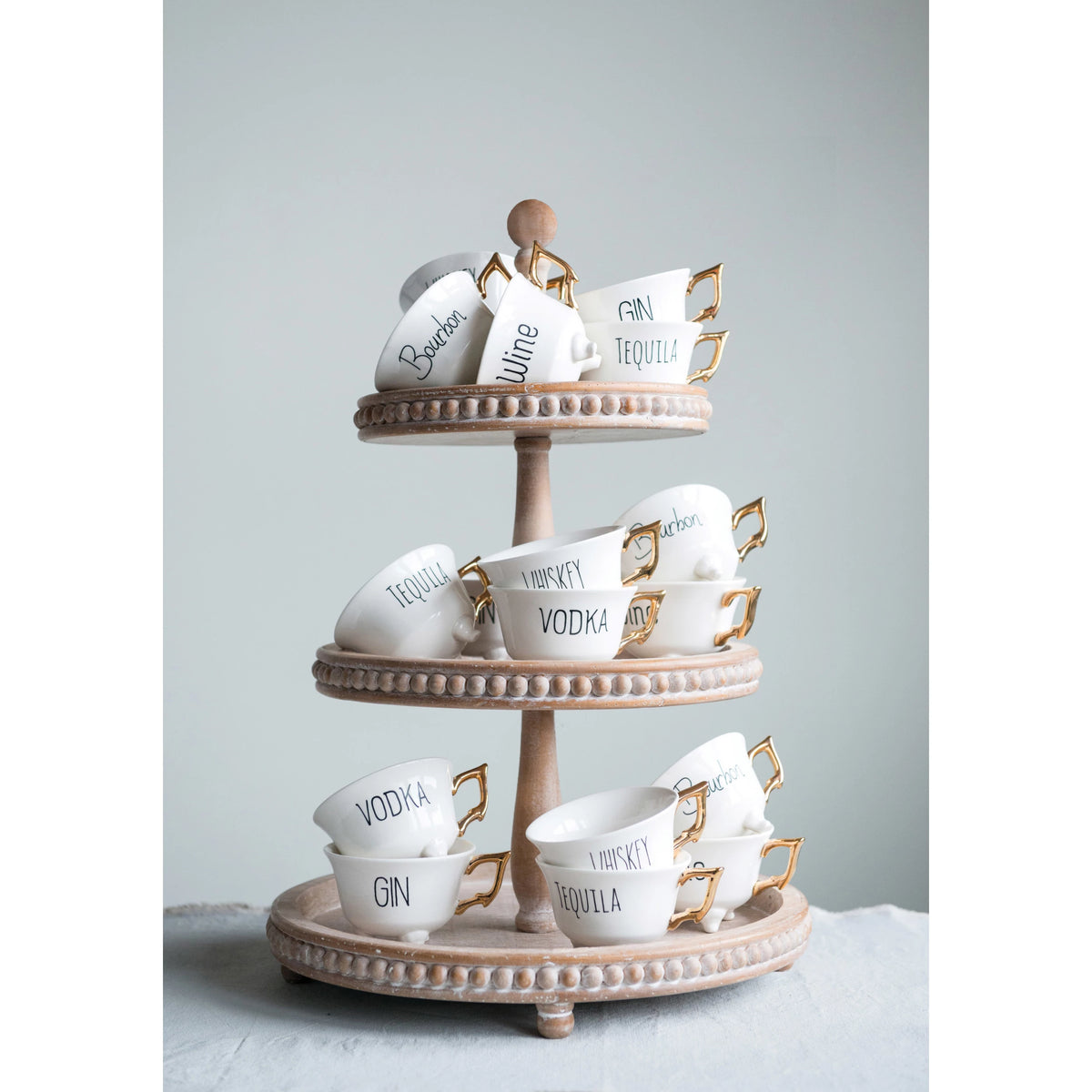 Decorative Wood 3-Tier Tray with White Wash