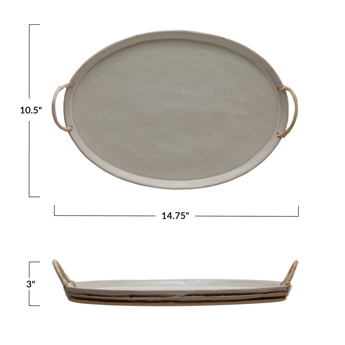 Stoneware Platter with Rattan Wrapped Handles