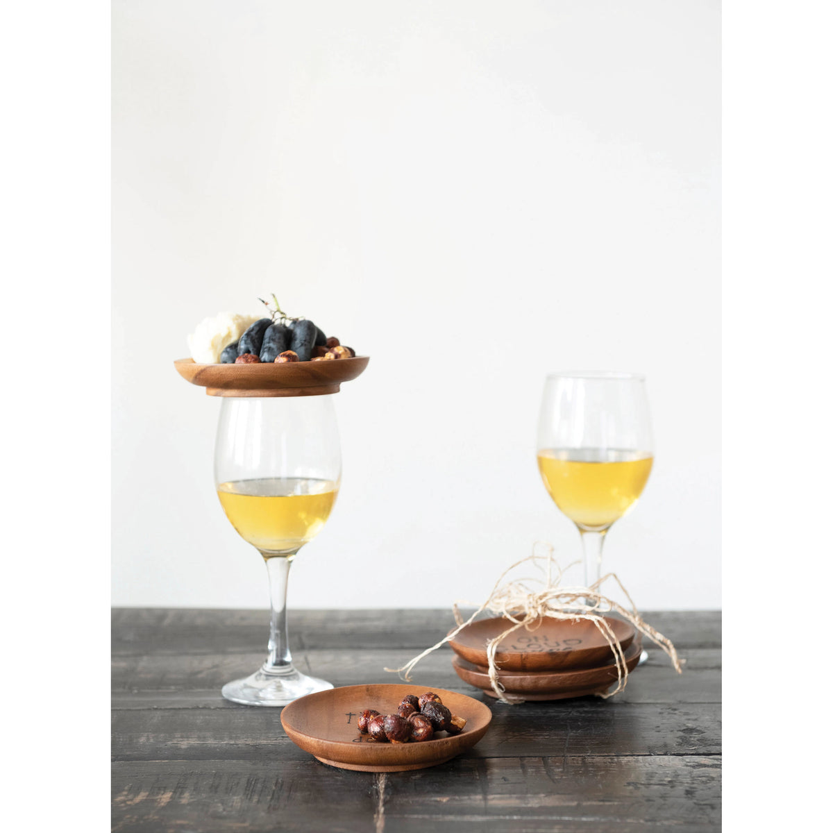 Acacia Wood Tapas Plates with Burned Wine Saying and Abaca Tie - One Amazing Find: Creative Home Market