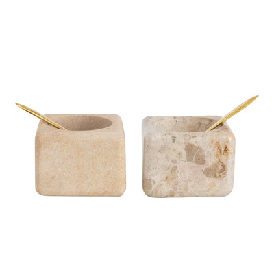 Marble/Sandstone Pinch Pot with Brass Spoon - One Amazing Find: Creative Home Market