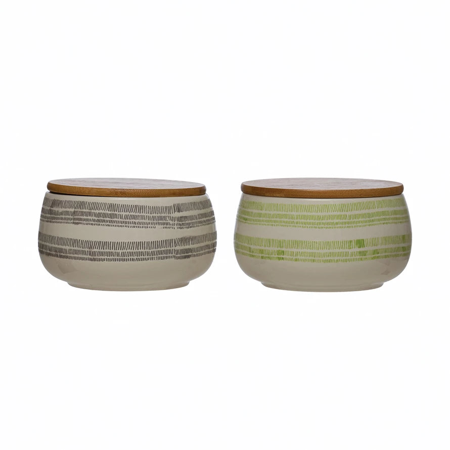 Stoneware Canister with Pattern and Bamboo Lid, 2 Colors - One Amazing Find: Creative Home Market