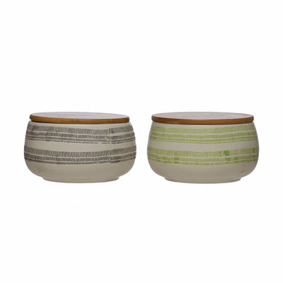 Stoneware Canister with Pattern and Bamboo Lid, 2 Colors - One Amazing Find: Creative Home Market