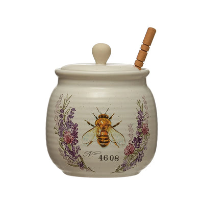 Stoneware Honey Jar with Bee and Wood Honey Dipper - One Amazing Find: Creative Home Market