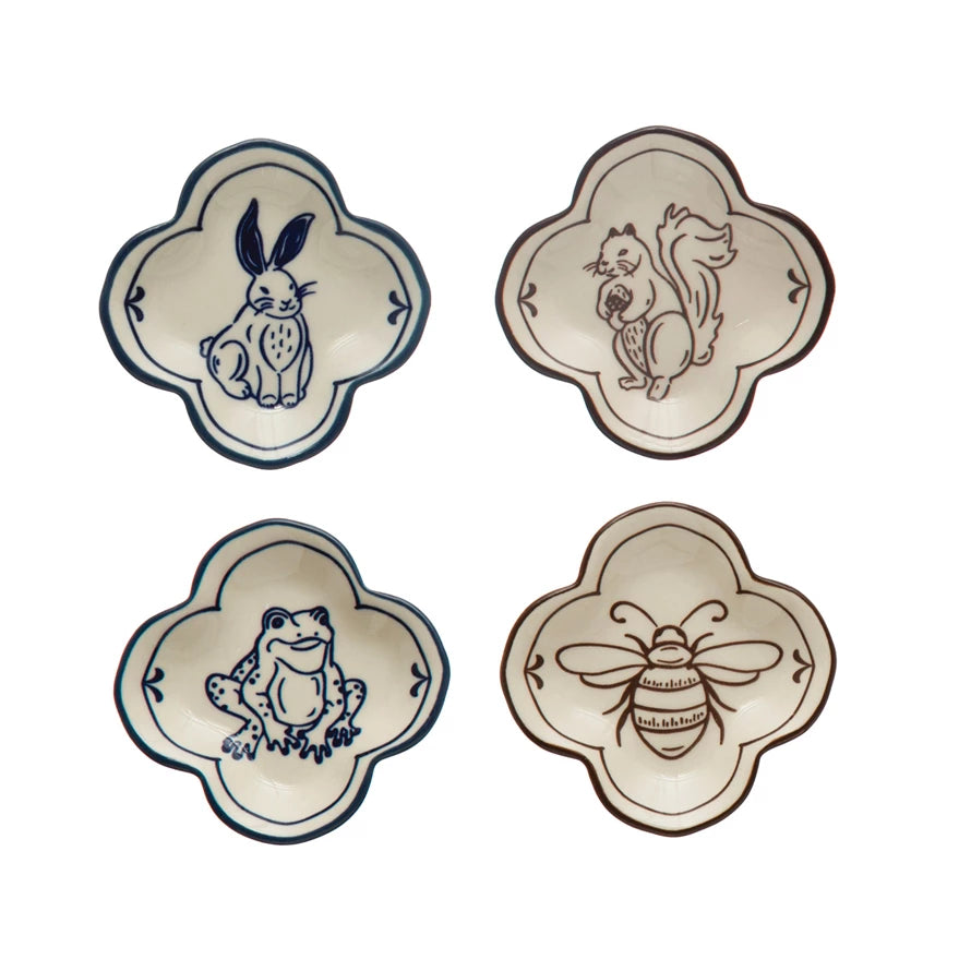 Stoneware Dish with Animal or Insect - 4 Styles