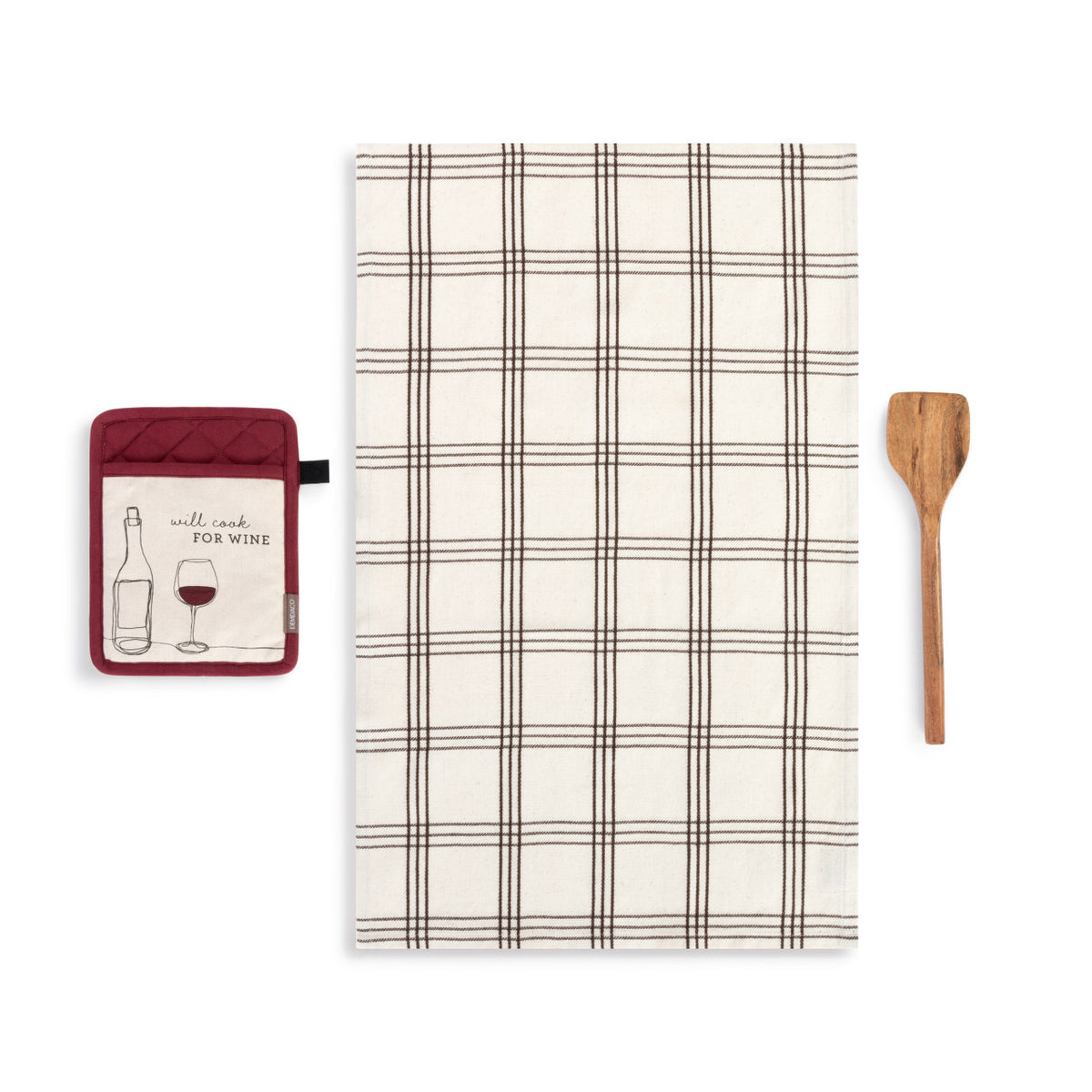 Will Cook for Wine Hot Pad, Towel, and Spatula Set