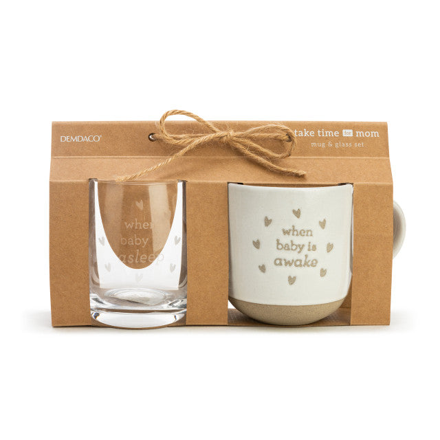 Mug & Wine Glass Set - When Baby Wakes/Sleeps