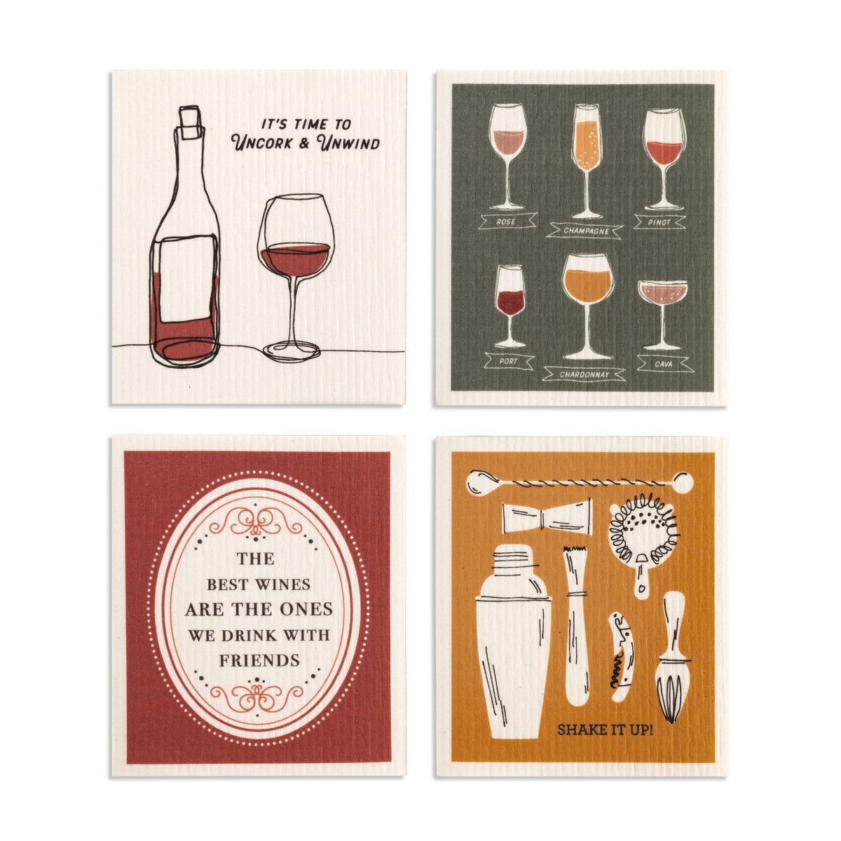 Biodegradable Bar Themed Dish Cloths  - 4 Assorted