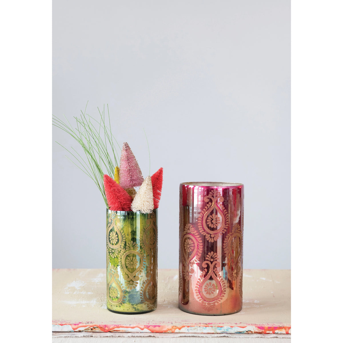 Etched Mercury Glass 7.5" Vase in a Green & Gold Finish - One Amazing Find: Creative Home Market