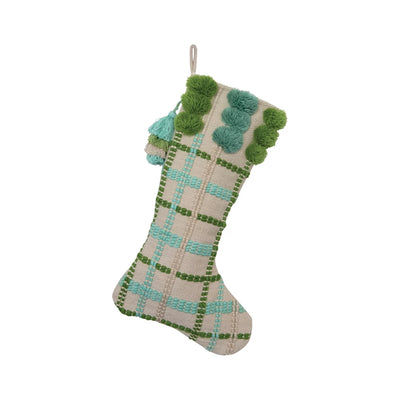 Woven Cotton & Wool Stocking with Tassels & Pom Poms - One Amazing Find: Creative Home Market