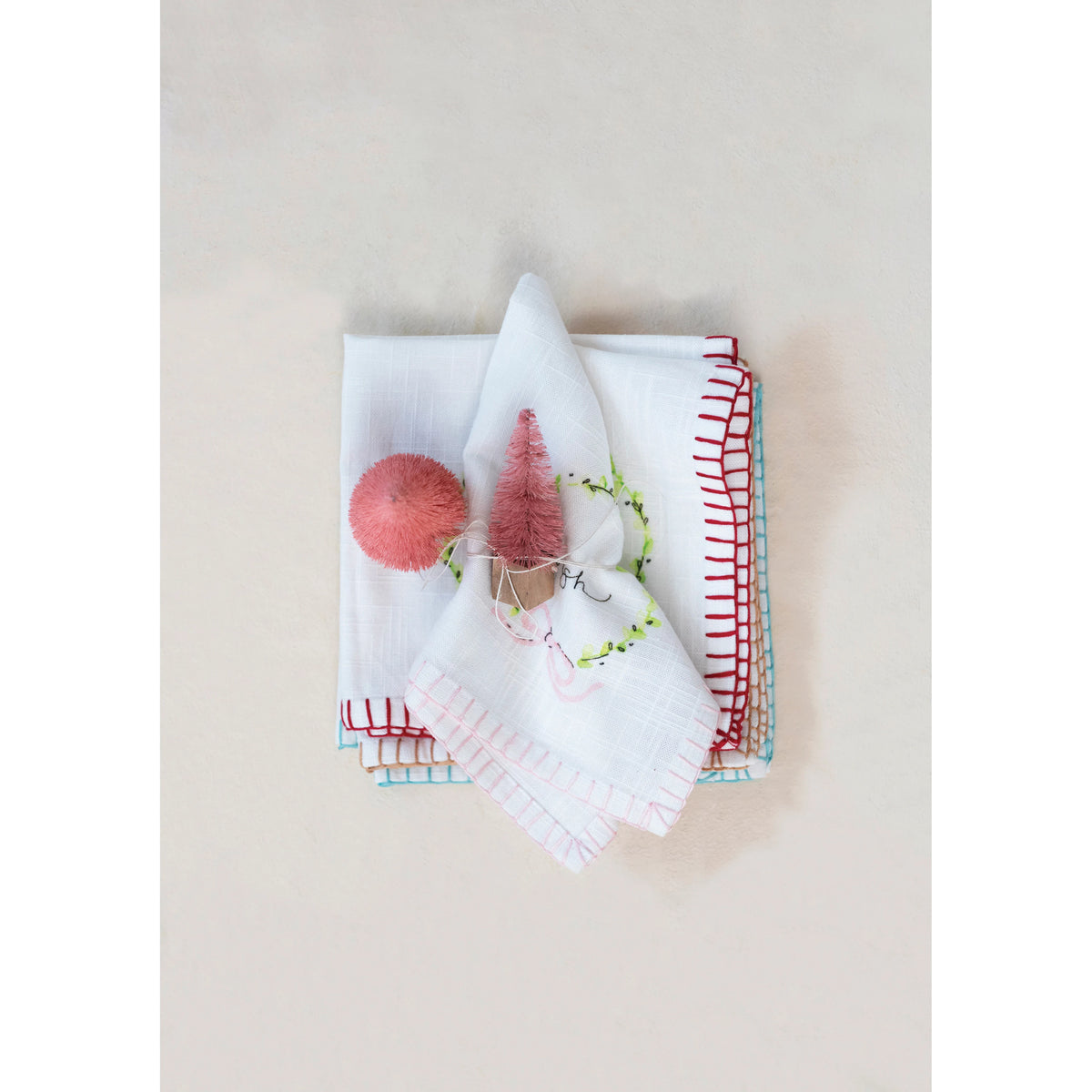 Holiday Blanket Stitched Cotton Napkins (Set of 4) - One Amazing Find: Creative Home Market
