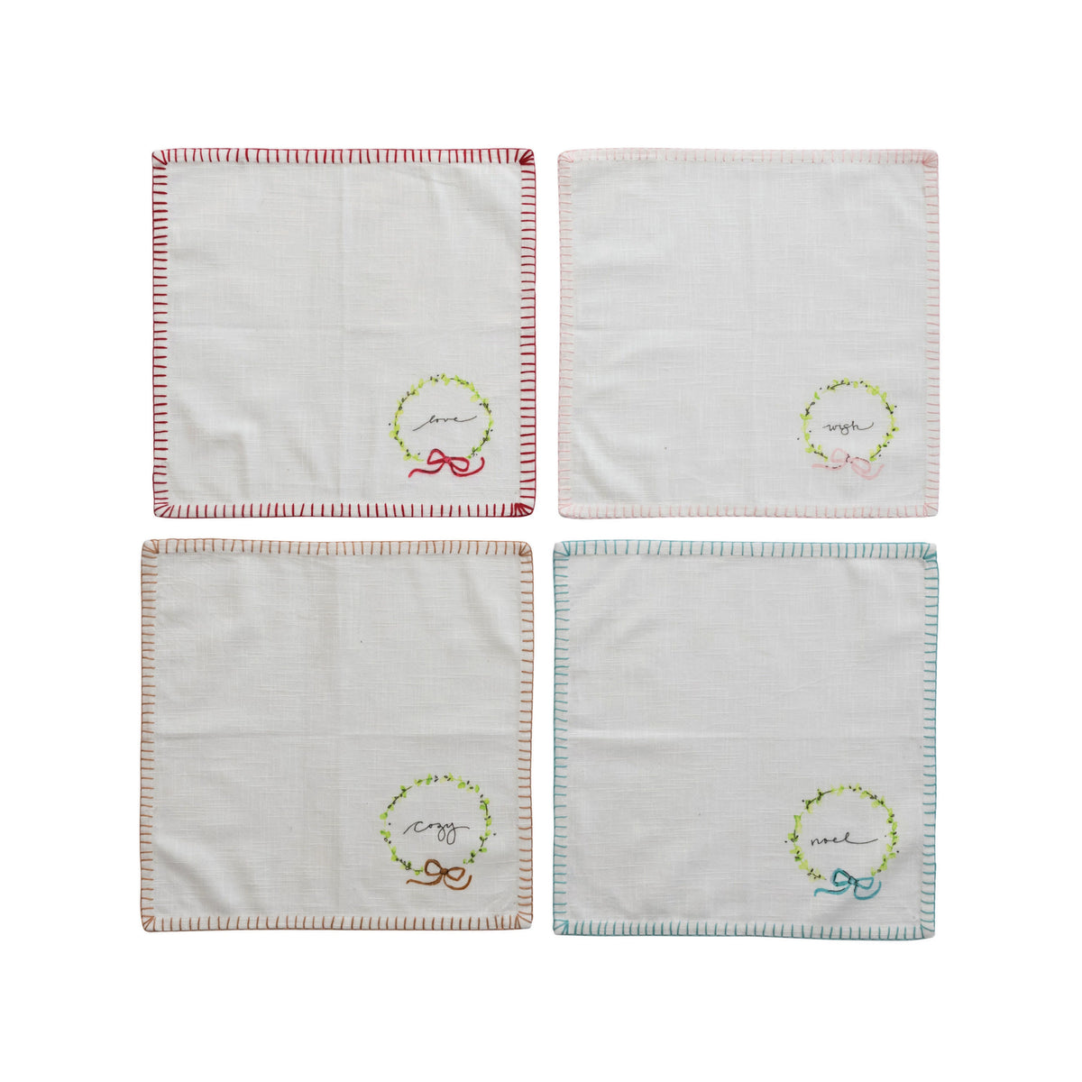 Holiday Blanket Stitched Cotton Napkins (Set of 4) - One Amazing Find: Creative Home Market