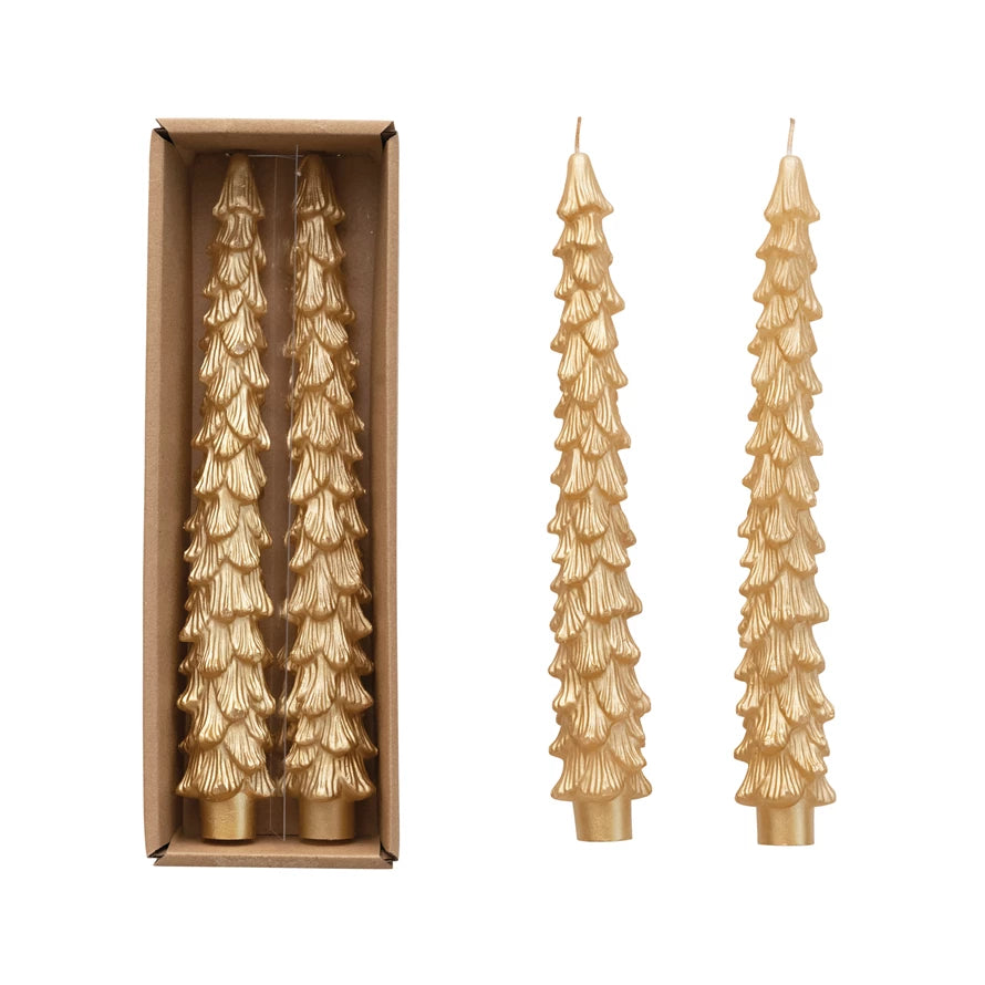 10" Tree Shaped Unscented Taper Candles - Gold Color - Set of 2