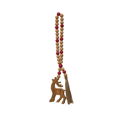 Wood Beads with Reindeer Icon and Jute Tassel, Natural and Red, 17"L - One Amazing Find: Creative Home Market
