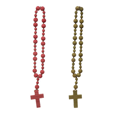 Wood Bead Rosary with Cross, 2 Colors, 23-1/2"L - One Amazing Find: Creative Home Market