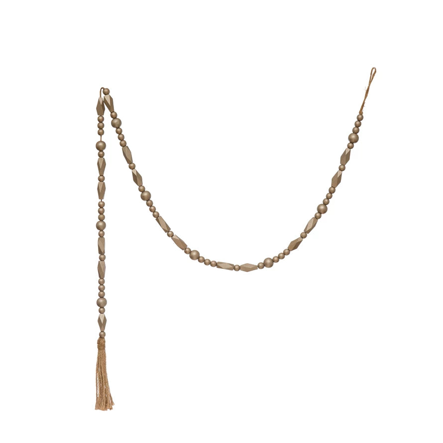 Paulownia Wood Bead 72" Pewter Garland with Jute Tassel - One Amazing Find: Creative Home Market