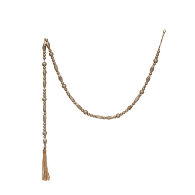 Paulownia Wood Bead 72" Pewter Garland with Jute Tassel - One Amazing Find: Creative Home Market