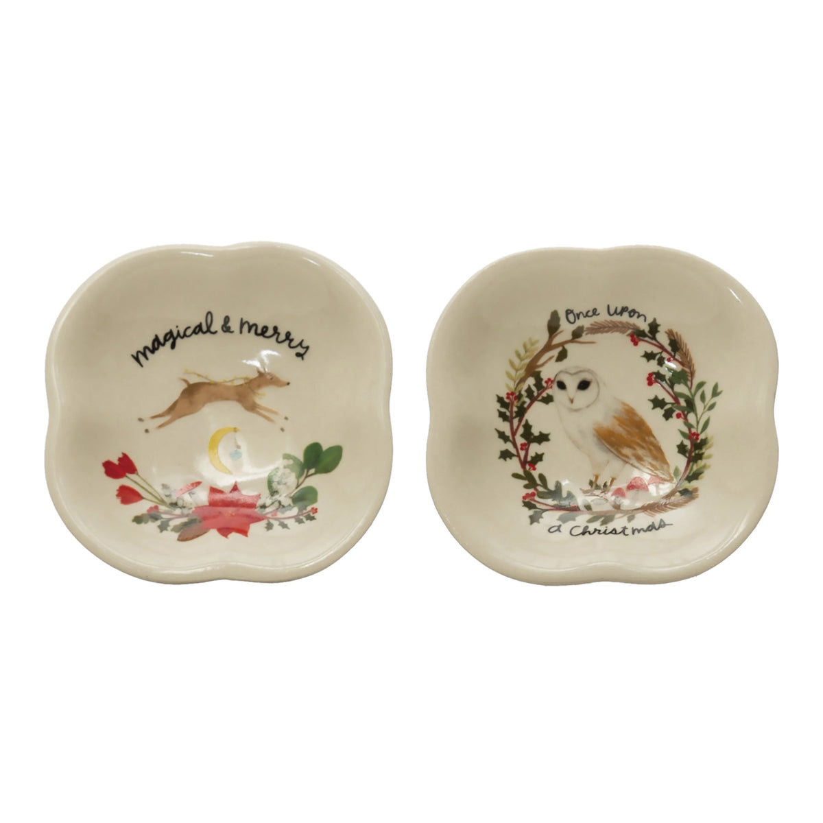 Pedestal Dish with Forest Animal and Holiday Saying, 2 Styles
